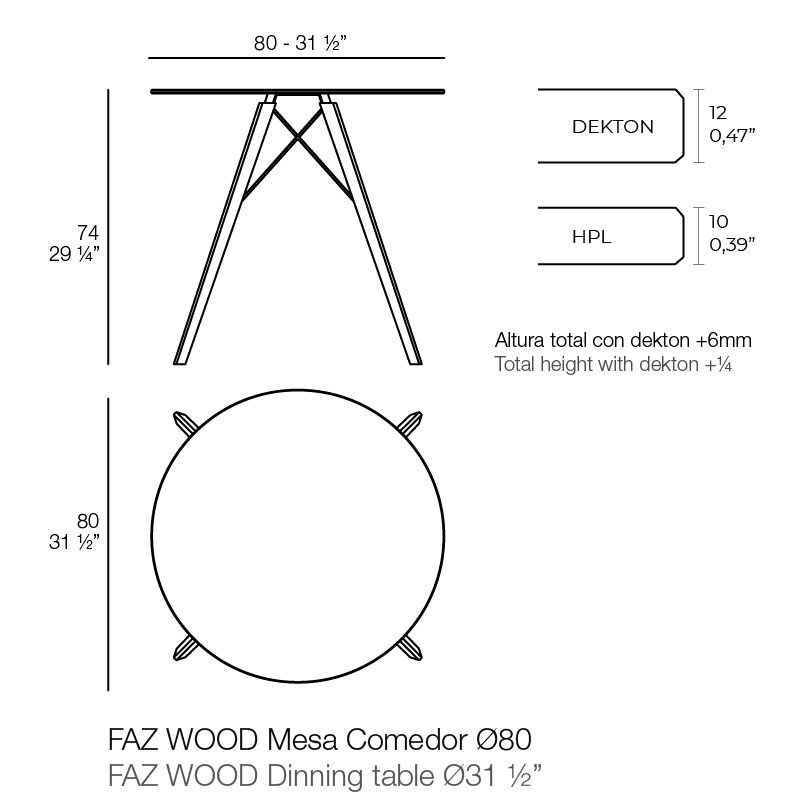 Обеденный стол на деревянных ножках Faz ø80x74